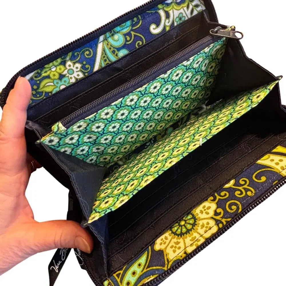 Vera Bradley zip around wallet accordion interior zipper coin pocket blue green